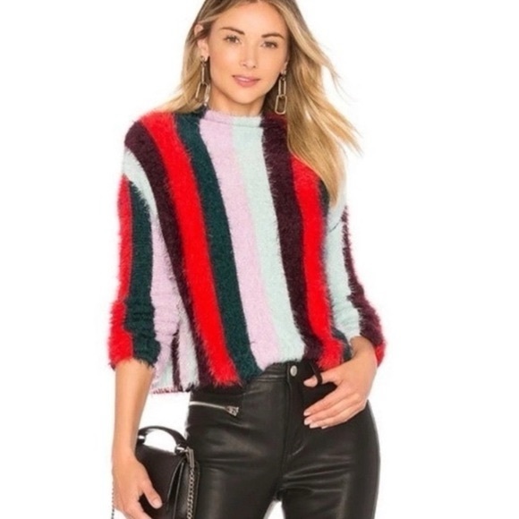 Blank NYC The Mad Hatter Multi Striped Fuzzy Mock Neck Sweater Top - Picture 1 of 4